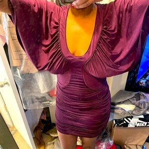 Purple ruched backless dress